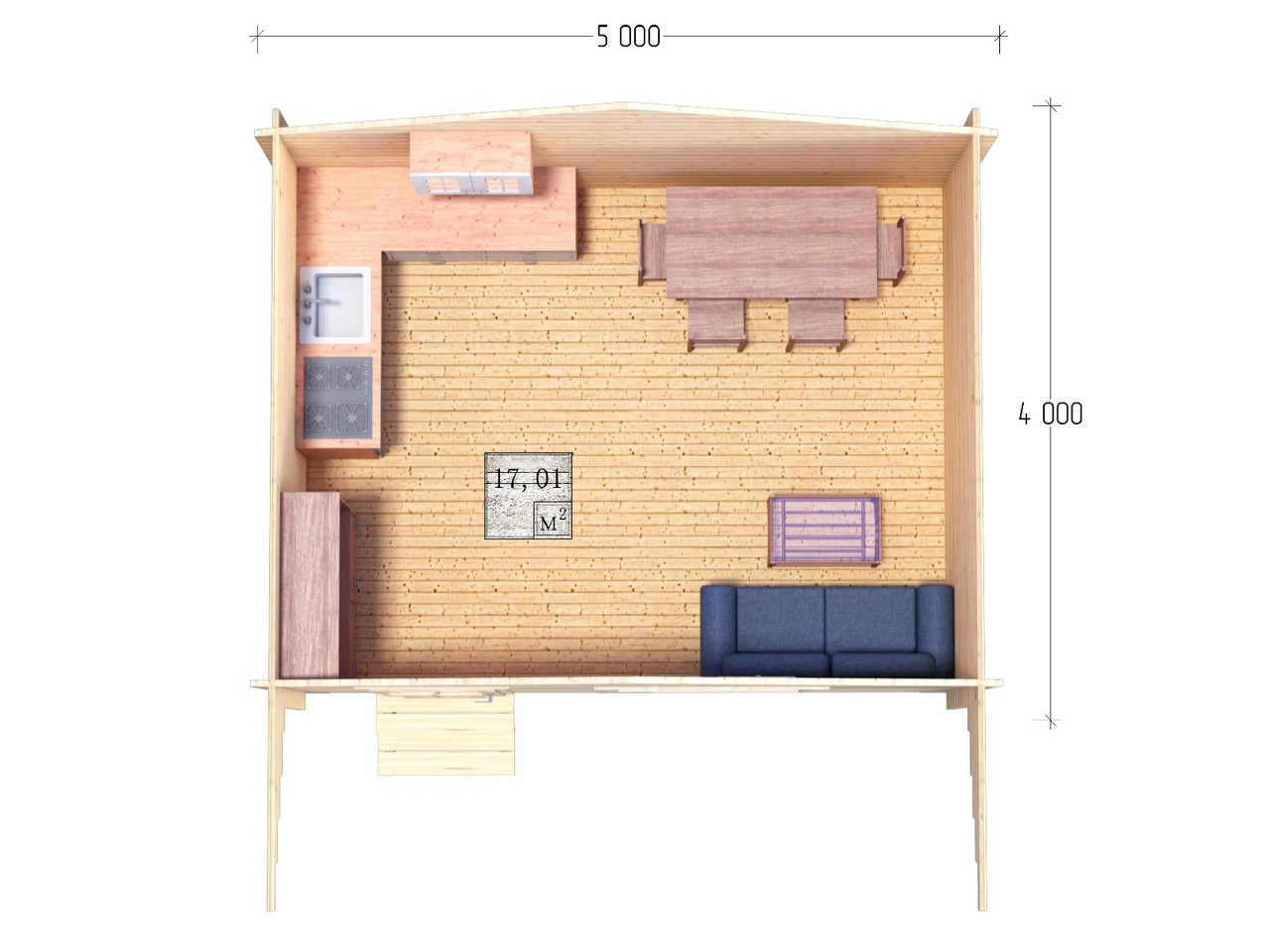 Дачный домик из бруса 5,0х5,5м (ДСН 5х4 тп), с навесом 1,5м. - фото 3 - id-p129575140