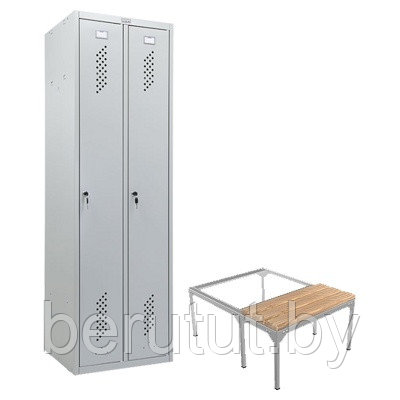Шкаф для раздевалок / Шкаф металлический для раздевалок ПРАКТИК LS-22 с выдвижной скамейкой Сосна - фото 1 - id-p183305124