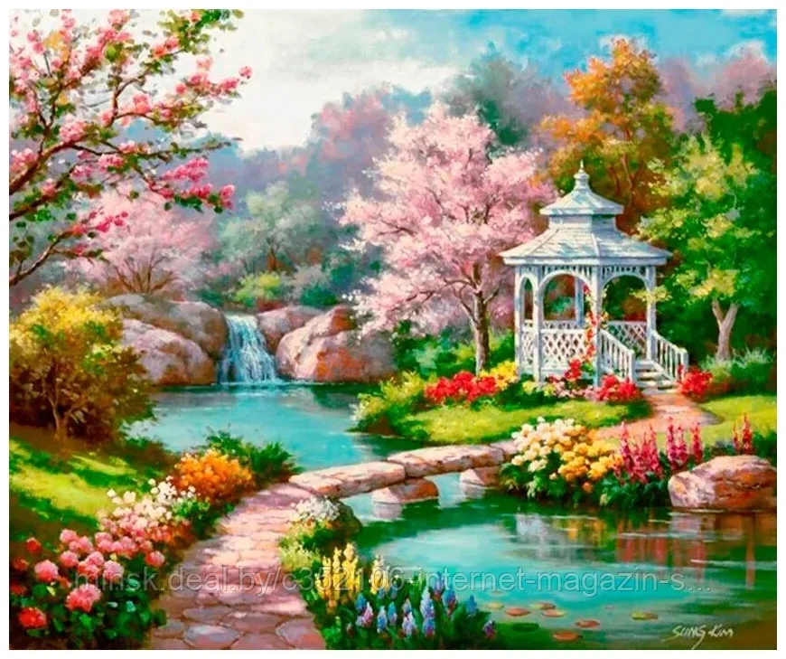 Алмазная мозаика "Цветущий сад" на подрамнике