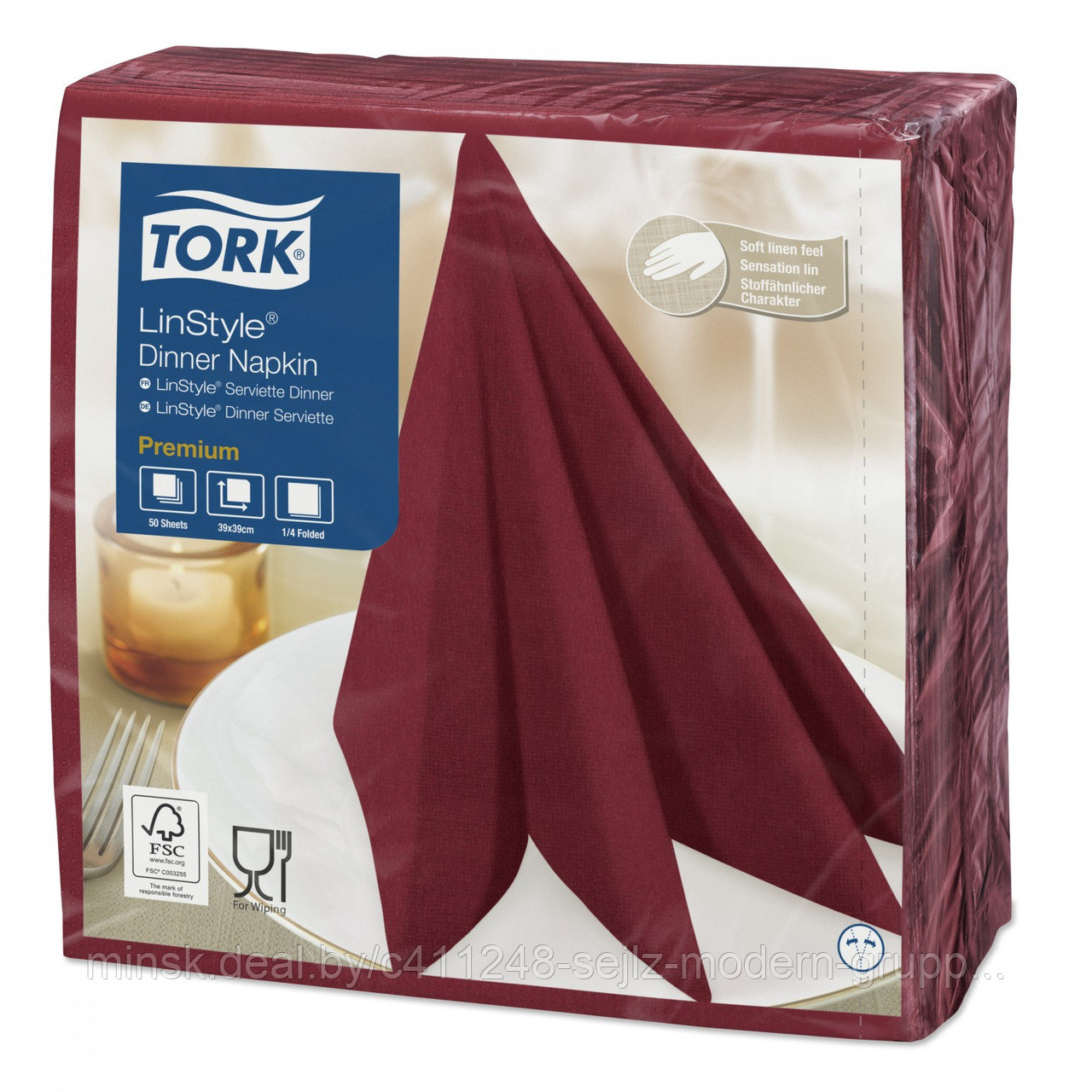 Нетканые салфетки обеденные Tork Linstyle®, 39 х 39 см, бургунди - фото 1 - id-p183317050