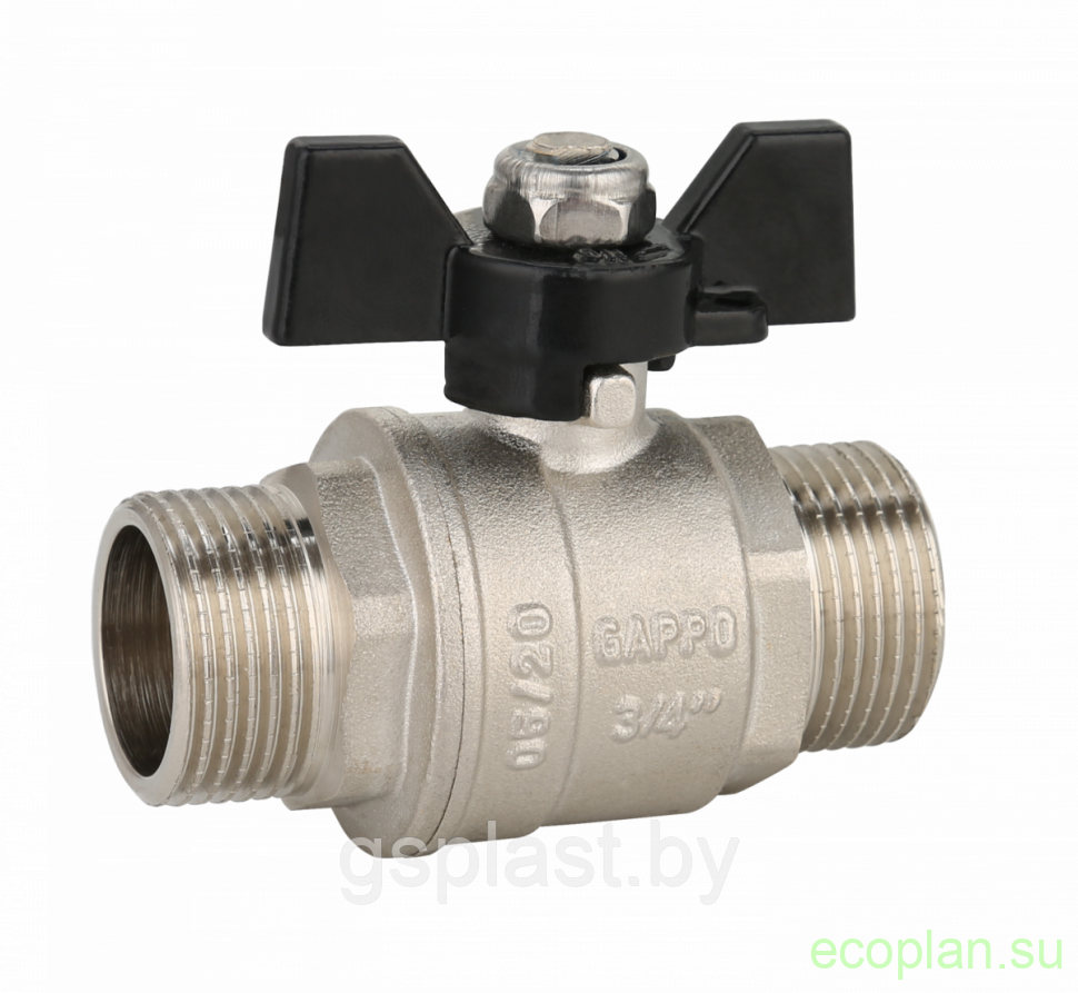 Кран шаровой полнопроходной НР-НР 3/4" x 3/4" , бабочка из алюминия