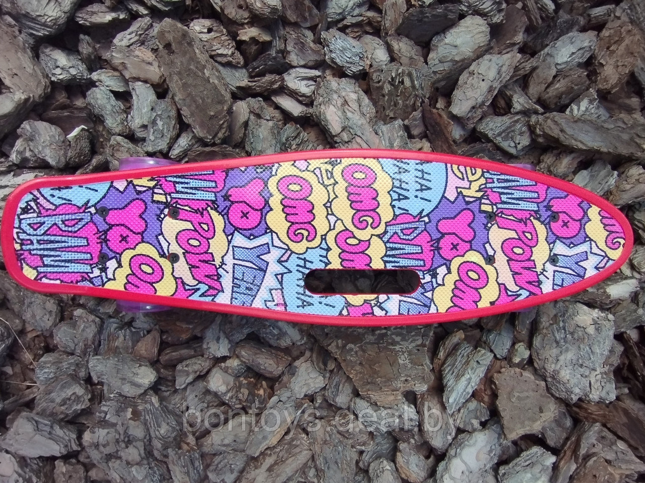 Penny board пенниборд розовый принт скейтборд  , высокопрочный пластик, колеса PVC светящиеся, крепление алюм.