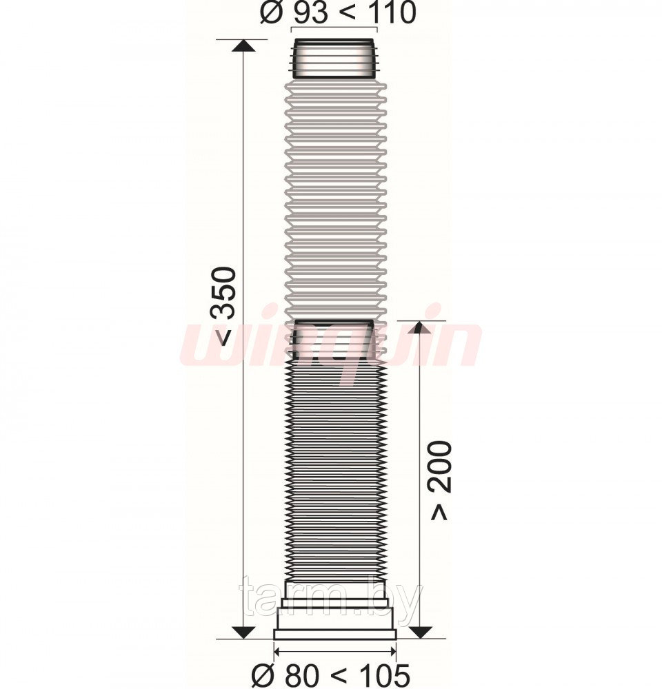 Труба для унитаза гофрированная армированная L200-350 мм, D110 мм ВИРПЛАСТ удлинитель - фото 2 - id-p183361943
