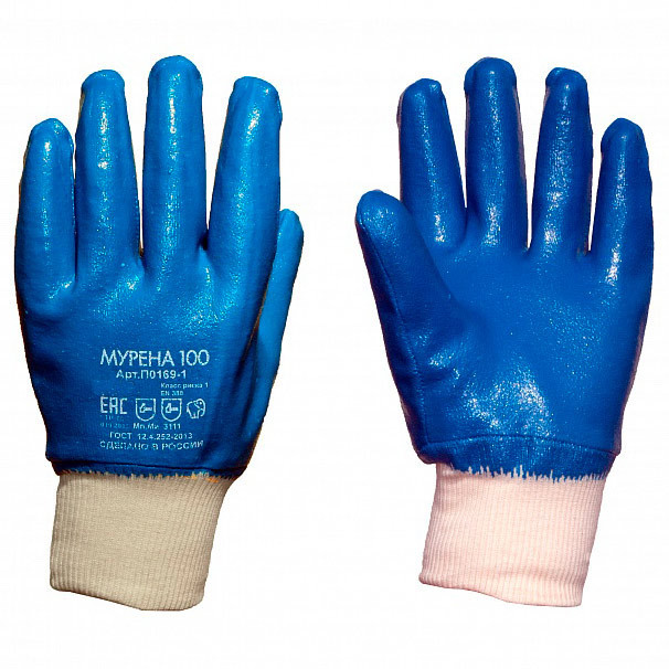 Перчатки Мурена-100 П0169-1 с покрытием из нитриловой резины, размер 9 - фото 1 - id-p183367060