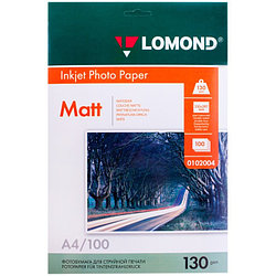 Фотобумага для струйной печати А4 LOMOND, 102004, 130 г/м², 100 листов, двусторонняя, матовая