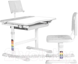 Парта+стул Anatomica Avgusta с ящиком и подставкой (белый/серый)