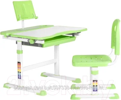 Парта+стул Anatomica Avgusta с ящиком и подставкой (белый/зеленый)