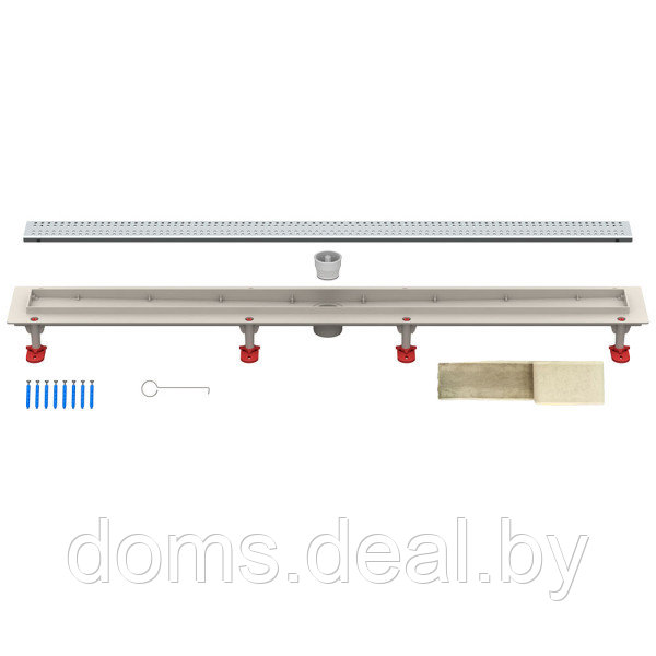 Трап линейный (душевой лоток) ТП-50B(Ms)-600, БЕЗ РАМКИ, решетка тип B - ПРЯМАЯ, с вертикальным выходом D50 - фото 2 - id-p183458877
