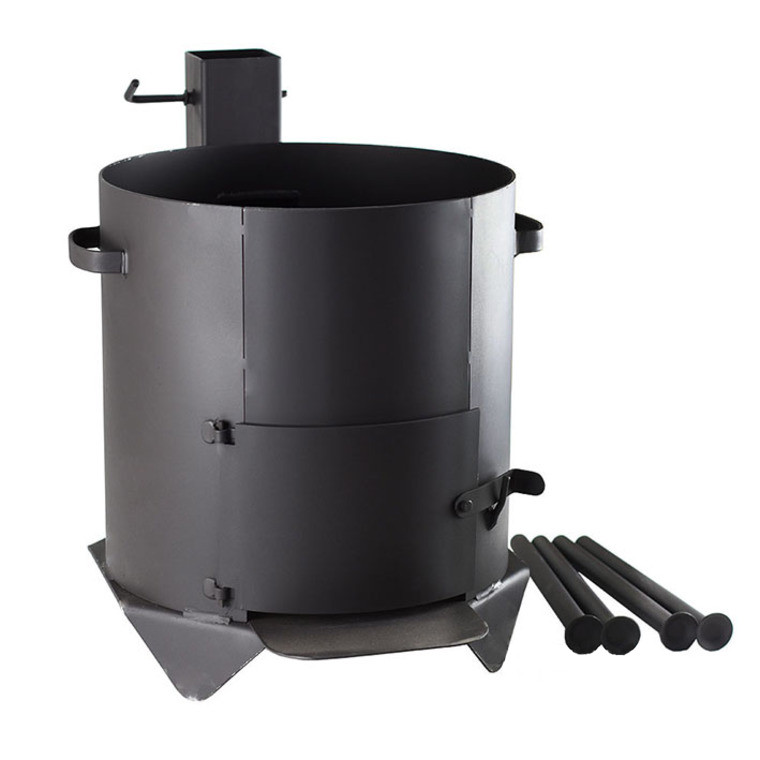 Печь для казана усиленная 3 мм с дымоходом казан на 12 литров в комплекте шумовка и половник - фото 4 - id-p183459795