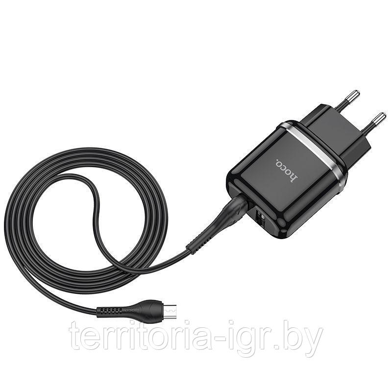 Сетевое зарядное устройство N4 2USB 5V 2.4A + кабель Micro USB черный Hoco - фото 2 - id-p183493671