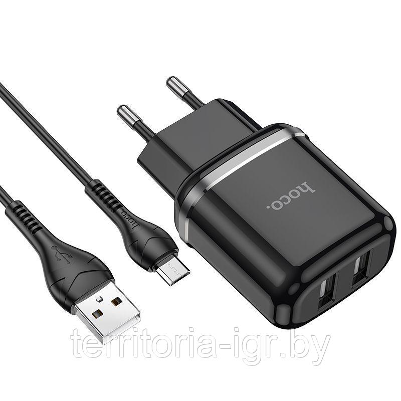 Сетевое зарядное устройство N4 2USB 5V 2.4A + кабель Micro USB черный Hoco - фото 3 - id-p183493671