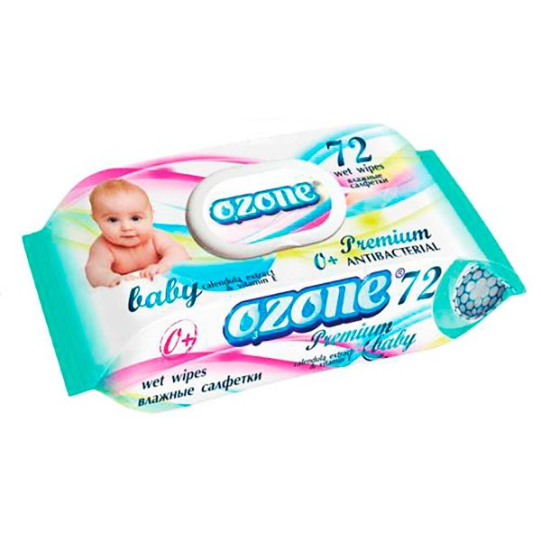 Салфетки влажные OZONE для детей с экстрактом календулы и витамином Е с клапаном, 72 шт/уп. - фото 1 - id-p183497138