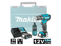 Аккум. дрель-шуруповерт MAKITA DF 333 DWYE в чем. + набор бит (12.0 В, 2 акк., 1.5 А/ч Li-Ion, 2 ско