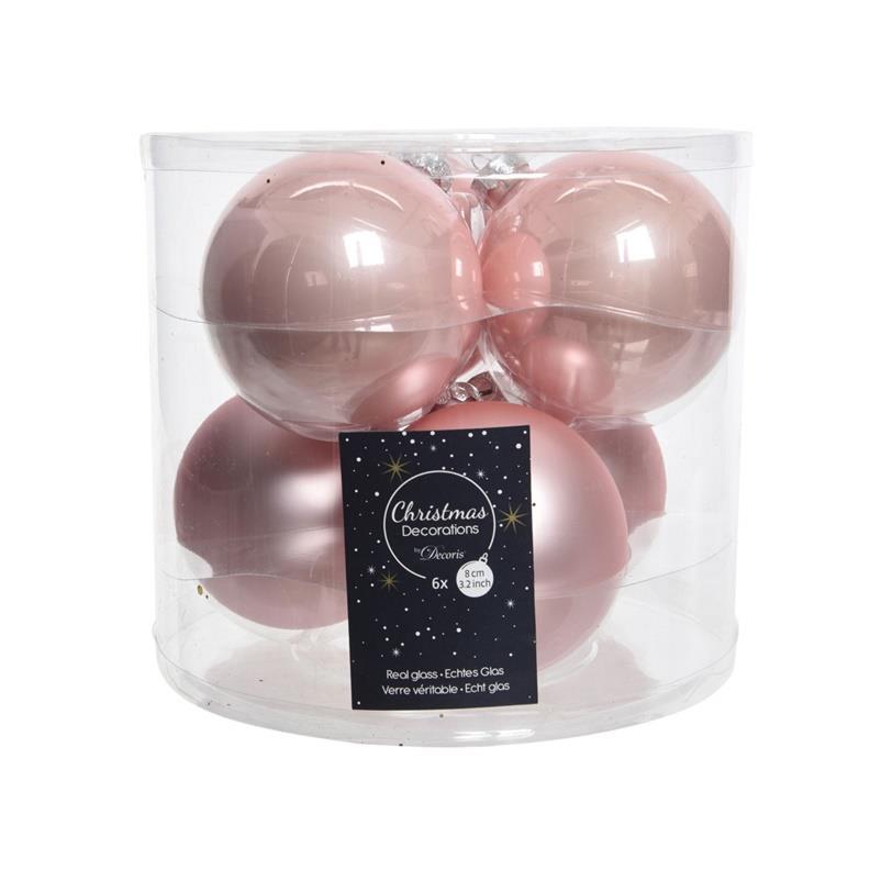 Набор шаров ёлочных 8см (6шт), розовый, стекло, 140172 - фото 1 - id-p183525873