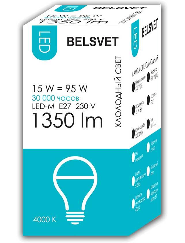 Лампа светодиодная А65 15Вт E27 4000К LED-M БЕЛСВЕТ - фото 1 - id-p183527528
