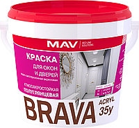 Краска BRAVA ACRYL 35у для окон и дверей ВД-АК-1035у белая полуглянцевая 1л (1,1кг)