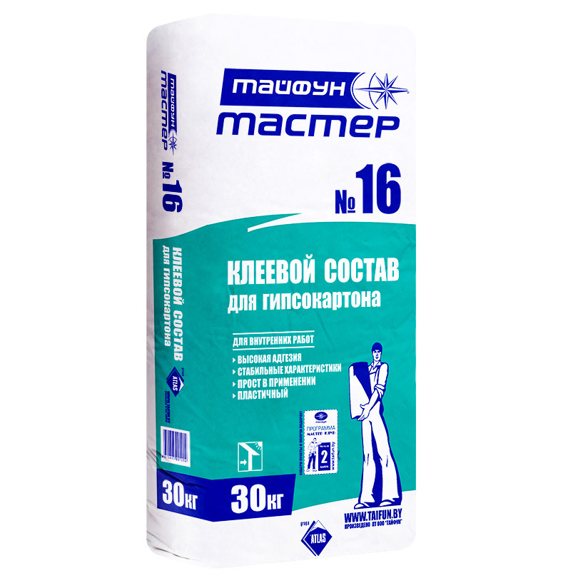 Клей для гипсокартона Тайфун Мастер №16 30 кг - фото 1 - id-p183530297