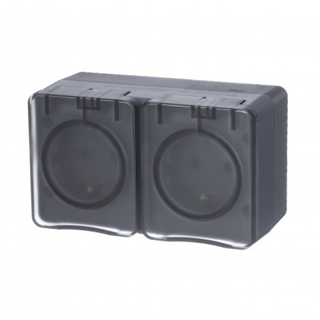 Двойная с заземлением со шторками AtlasDesign Profi54 Schneider electric, антрацит, IP54