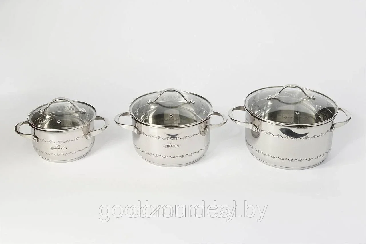 Набор кастрюль / посуды Bohmann 6 предметов нержавеющая сталь BH-7010-06 - фото 2 - id-p183583914