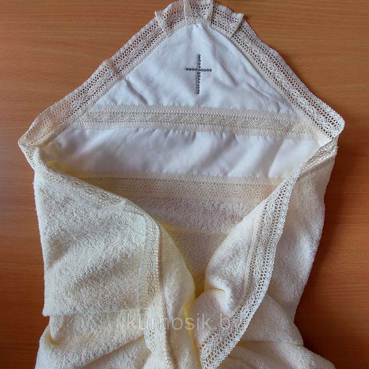 Полотенце крестильное махровое с вышивкой с уголком 90*90 см - фото 2 - id-p183672406