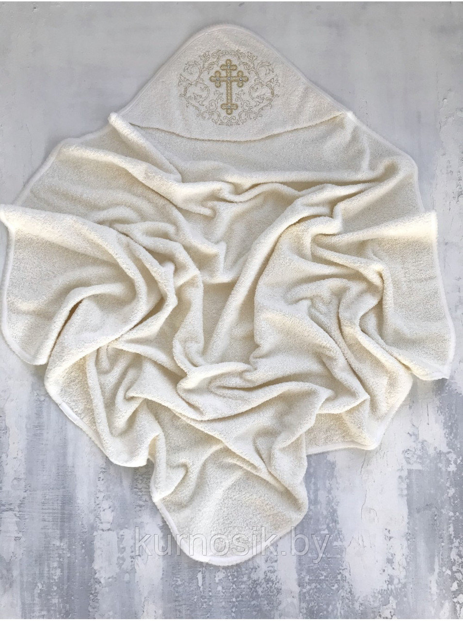 Полотенце крестильное махровое с вышивкой Люкс Кристина с уголком 100*100 см белый - фото 1 - id-p183673059
