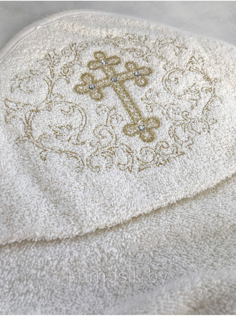 Полотенце крестильное махровое с вышивкой Люкс Кристина с уголком 100*100 см белый - фото 2 - id-p183673059