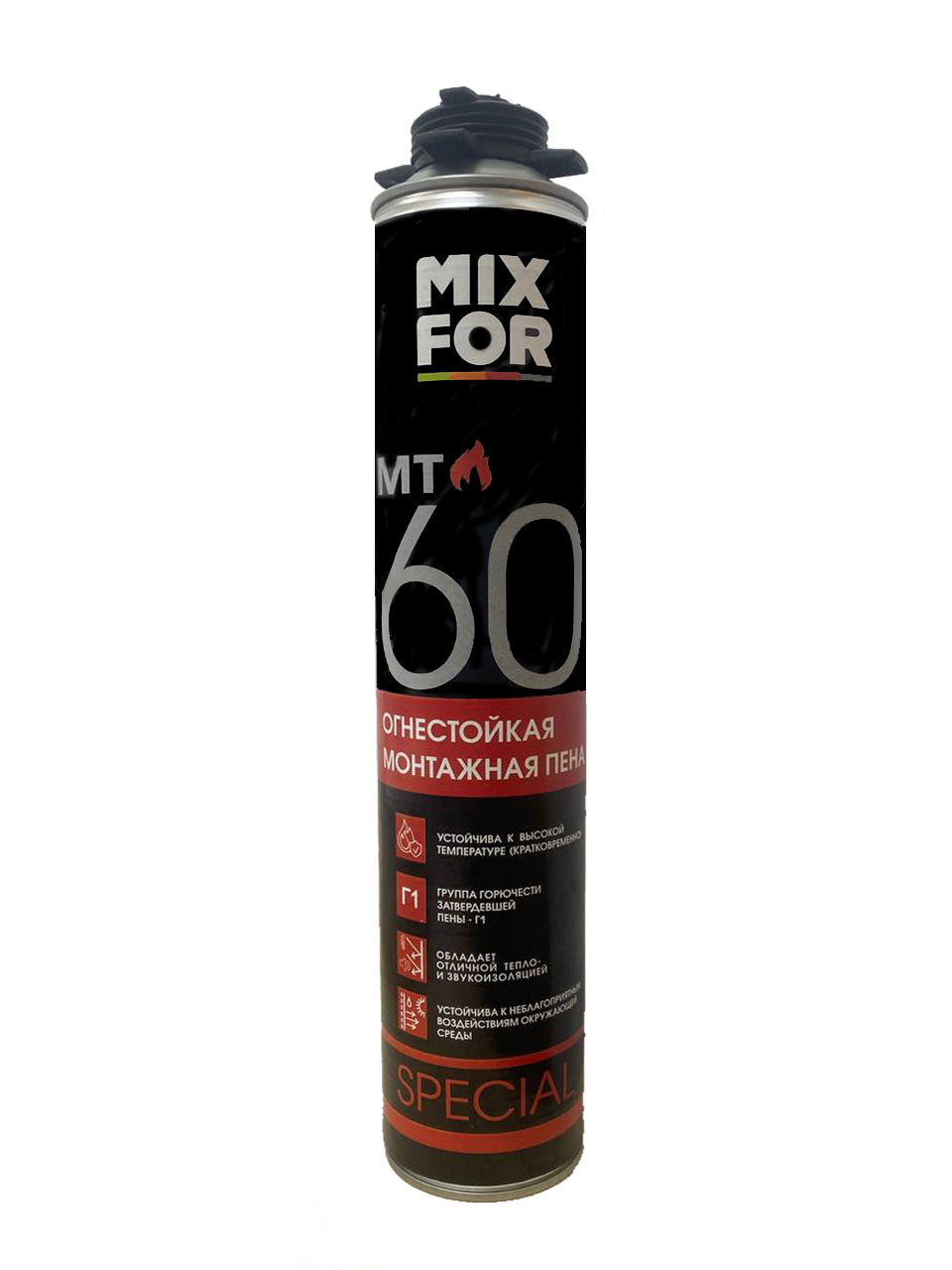 Пена монтажная огнестойкая профессиональная MIXFOR МТ-60, 750 мл, (группа горючести Г1) - фото 1 - id-p183725148