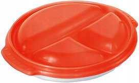 Тарелка для СВЧ с крышкой Clever 0,75 л, белый/красный