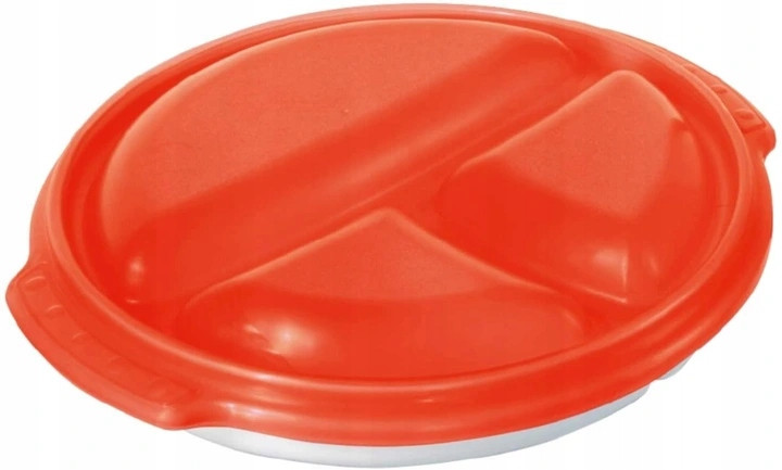 Тарелка для СВЧ с крышкой Clever 0,75 л, белый/красный - фото 1 - id-p183502711