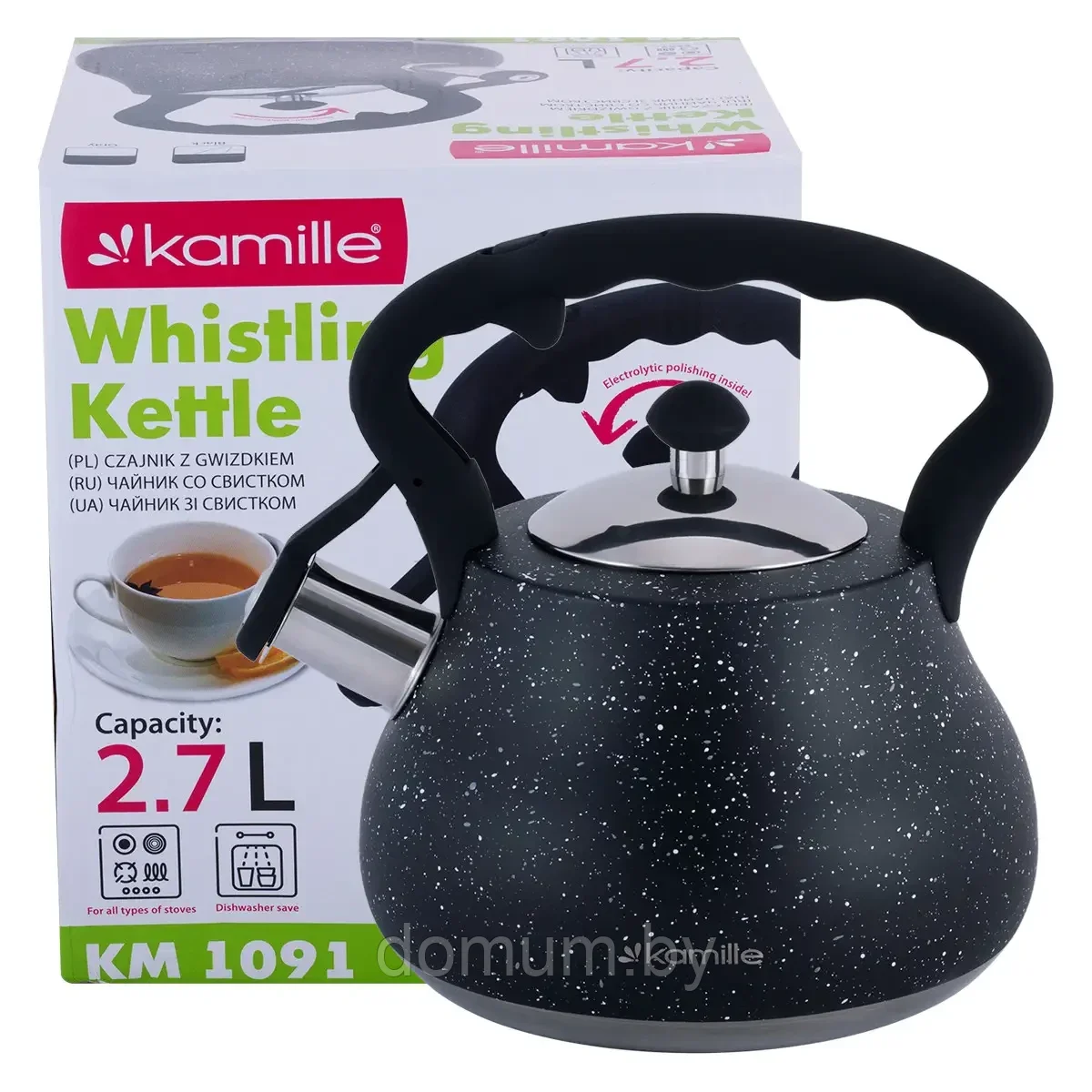 Чайник Kamille 2.7л нержавеющая сталь со свистком (2 цвета) KM-1091 - фото 3 - id-p183729113