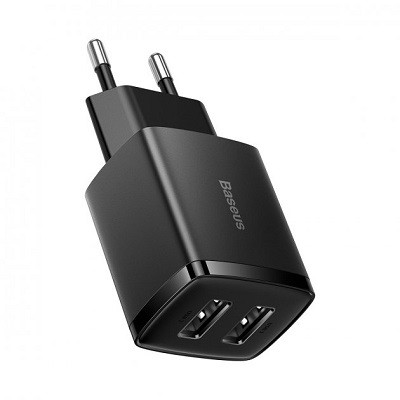 Сетевое зарядное устройство Baseus Compact Charger 2U на 10.5W (CCXJ010201) черный - фото 1 - id-p183729225