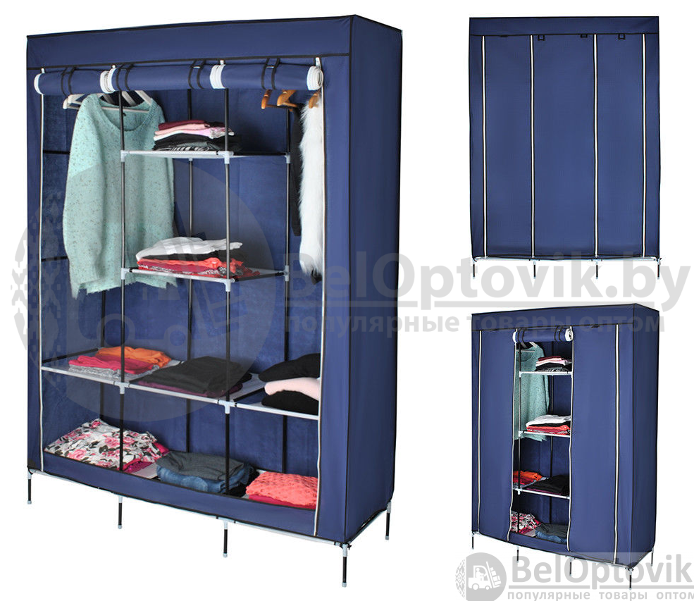 Складной шкаф Storage Wardrobe mod.88130 130 х 45 х 175 см. Трехсекционный Черный (серые полки, белая молния) - фото 2 - id-p179624011