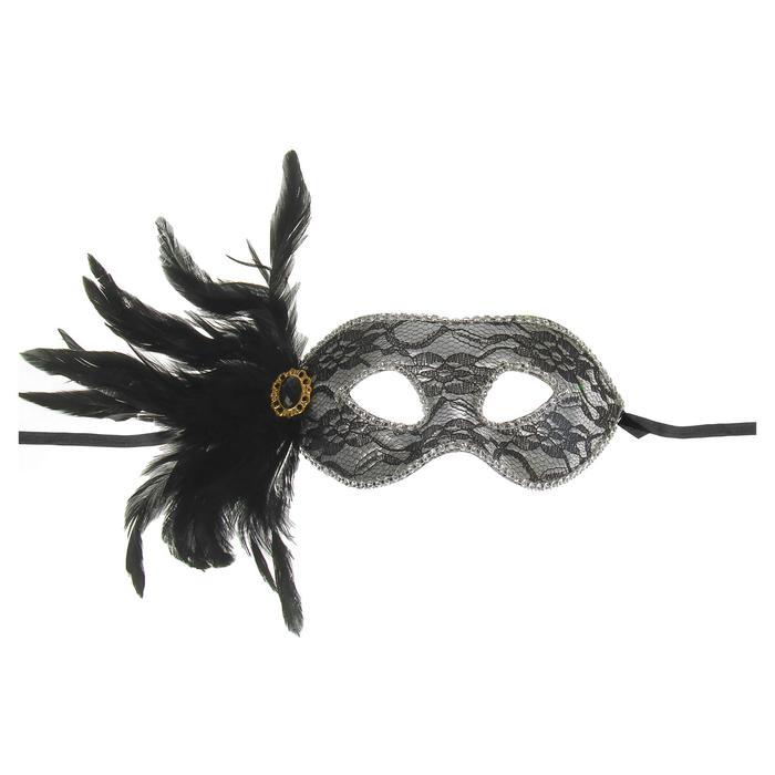 Карнавальная маска женская "Леди" с пером венецианская черная - фото 2 - id-p183765906