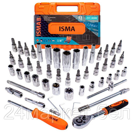 Набор инструмента 53пр. 1/4''(6-гран.)(4-14мм, головки глубокие 6-14мм) ISMA ISMA-2531-5 EURO, фото 2