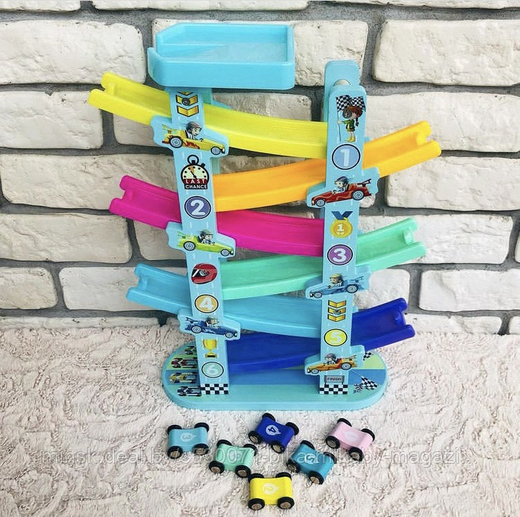 Детская деревянная игрушка «Автотрек спуск» с 6 машинками - фото 1 - id-p178317709