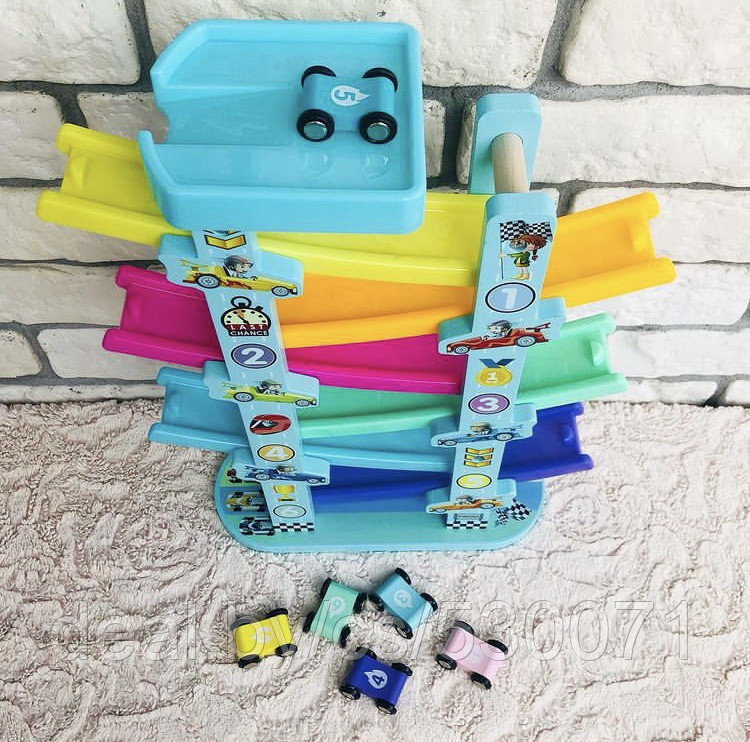Детская деревянная игрушка «Автотрек спуск» с 6 машинками - фото 2 - id-p178317709