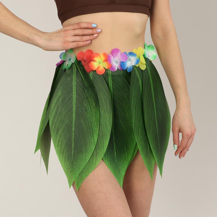 Гавайская юбка «Листики зеленые и цветочки» 36 см - фото 1 - id-p183767844