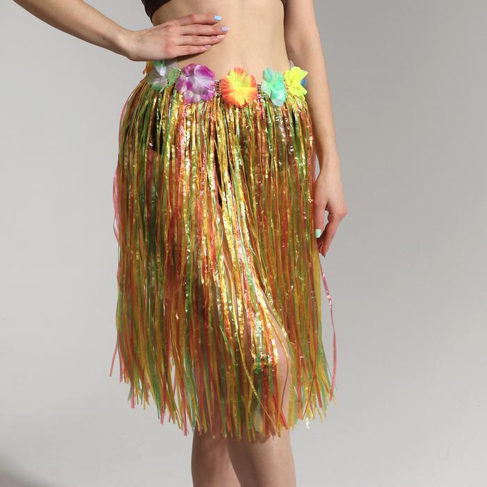 Юбка гавайская многоцветная с цветами 60 см - фото 2 - id-p183772460