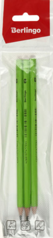 Набор карандашей чернографитных Berlingo Office Soft 3 шт., твердость грифеля ТМ, без ластика, корпус зеленый