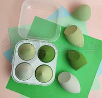Набор спонжей для макияжа (4 штуки в пластиковом боксе) Зеленые оттенки