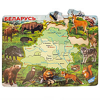 Деревянный пазл Карта Беларуси животные и области, 21 элемент, толщ.06 мм