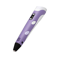 3Д ручка 3D pen-2 для создания объемных изображений с LCD-дисплеем и блоком зарядки Фиолетовая (от USB)