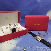 Подарочный набор CartER (браслет, подвеска Сердце, часы) Корпус золото, черный ремешок