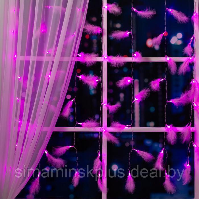 Гирлянда «Занавес» 3 × 1.4 м с насадками «Перья», IP20, прозрачная нить, 80 LED, свечение розовое, 8 режимов, - фото 1 - id-p183816421