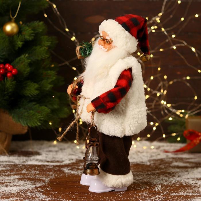 Дед Мороз "В клетчатом тулупе, с фонариком" двигается, ботинки светятся, 17х35 см - фото 2 - id-p183837075