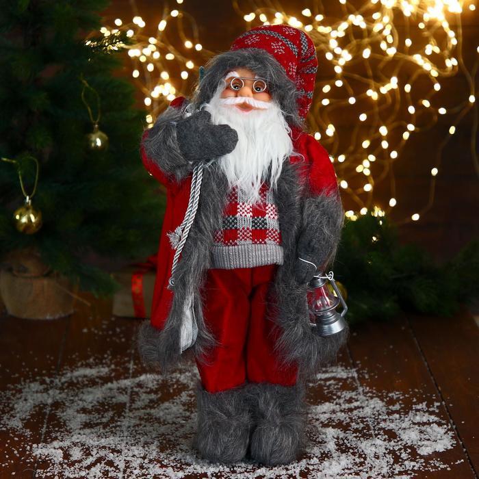 Дед Мороз "В красном клетчатом свитере, с фонариком" 23х45 см - фото 1 - id-p183837080