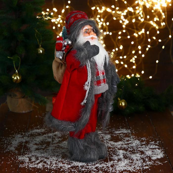 Дед Мороз "В красном клетчатом свитере, с фонариком" 23х45 см - фото 2 - id-p183837080