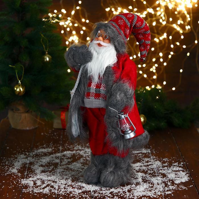 Дед Мороз "В красном клетчатом свитере, с фонариком" 23х45 см - фото 3 - id-p183837080