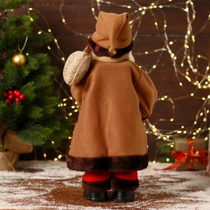 Дед Мороз "В коричневой шубке, с посохом" двигается, 20х40 см - фото 3 - id-p183837085