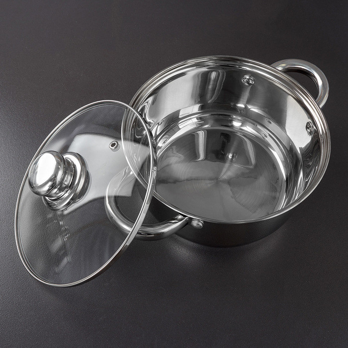 Набор посуды из нержавеющей стали Доляна «Гретте», 3 предмета: сотейник 1,5 л, d=16 см, кастрюли 2 л, 4 л, - фото 2 - id-p183867816